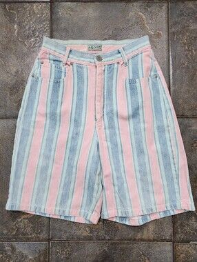 Vintage 90s Skoozi Women's 5 24" Waist Striped Colorful Preppy Denim Shorts